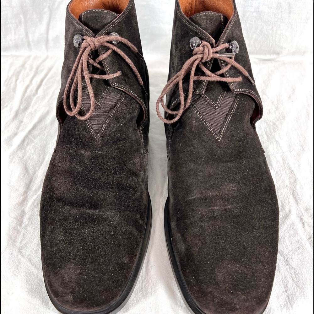 GIANNI VERSACE Authentic Brown Suede Leather Medusa Ankle Boots Size 8.5 US